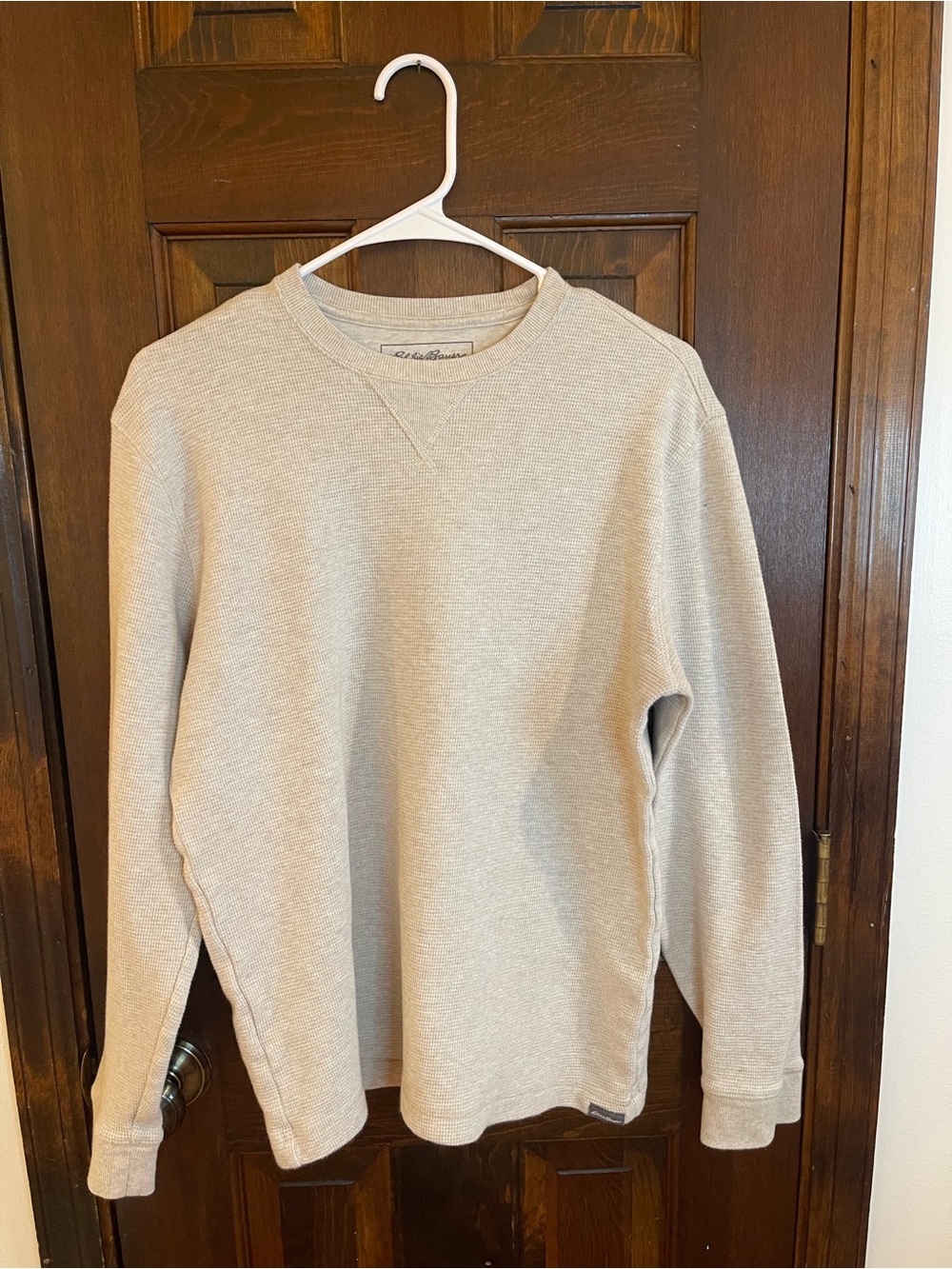 Eddie Bauer Men’s Medium Oatmeal Waffle-Knit Thermal Crewneck Sweater